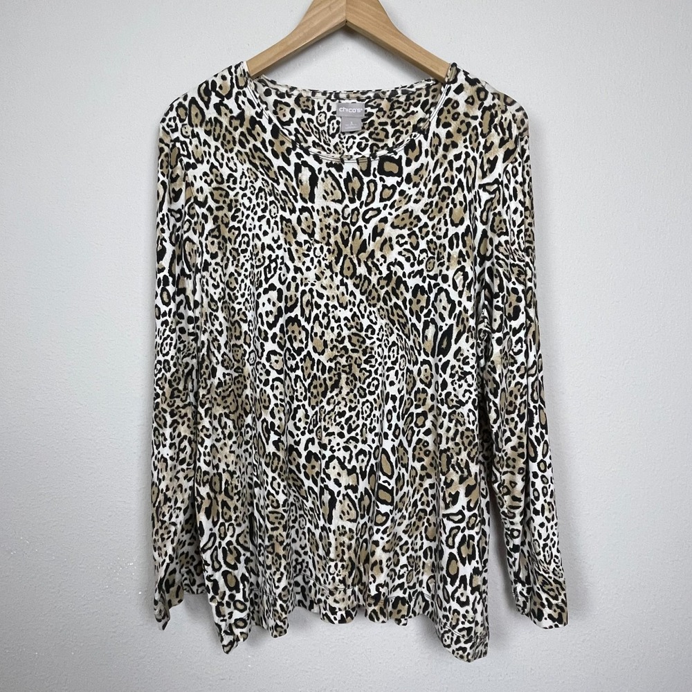 Chico's Leopard Animal Print Top Size 3 (XL) Casual Closet Staple Boho